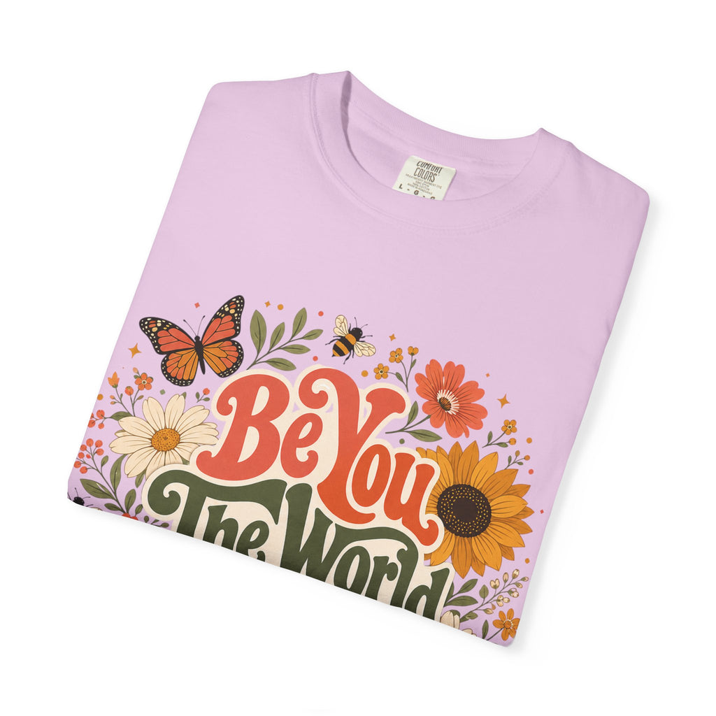 Be You Floral T-Shirt — 'Be You The World Will Adjust' Retro Sunflower Tee