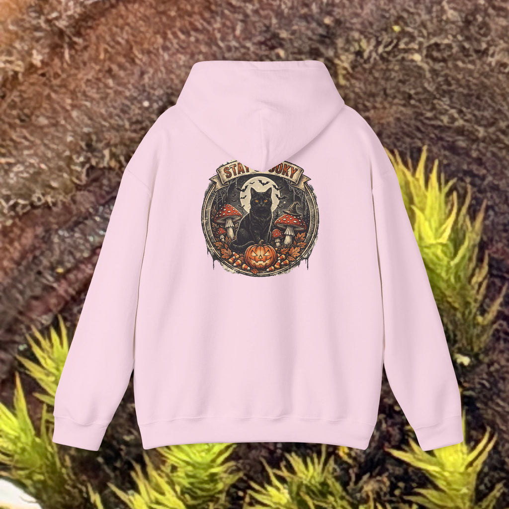 Stay Spooky - Black Cat Familiar Vintage Badge Halloween Hoodie
