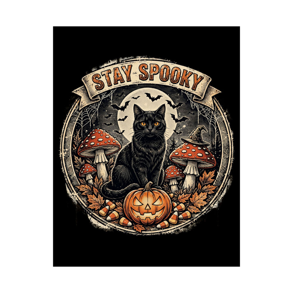 Stay Spooky - Black Cat Familiar Vintage Badge Halloween Poster
