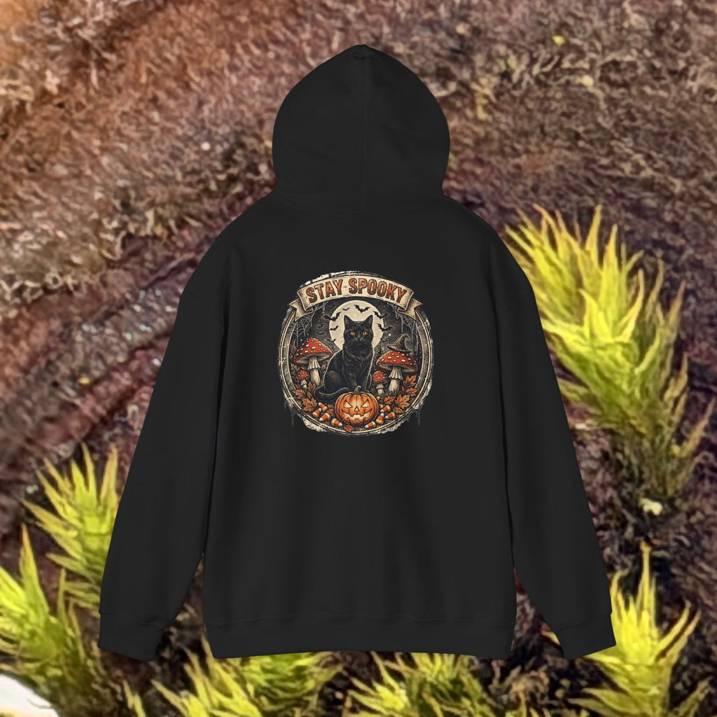 Stay Spooky - Black Cat Familiar Vintage Badge Halloween Hoodie