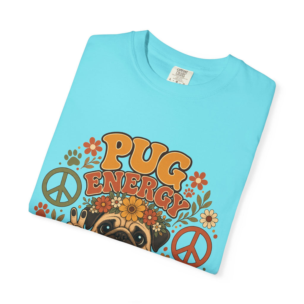 Pug Energy Retro Tee — Peace, Paws & Good Vibes