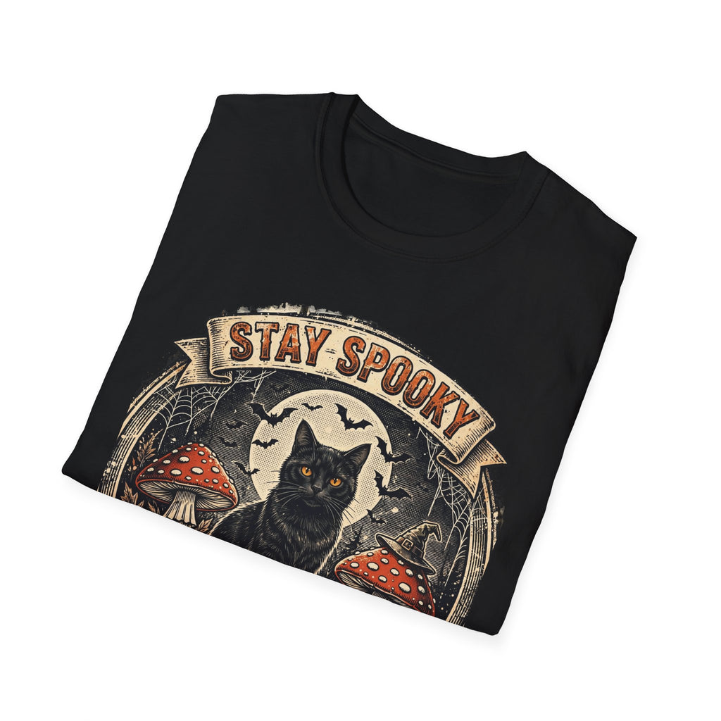 Stay Spooky - Black Cat Familiar Vintage Badge Halloween Tee