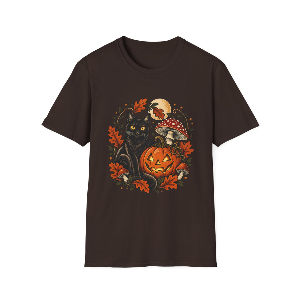 Festive Pumpkin Cat & Amanita Halloween Tee | FungusFan