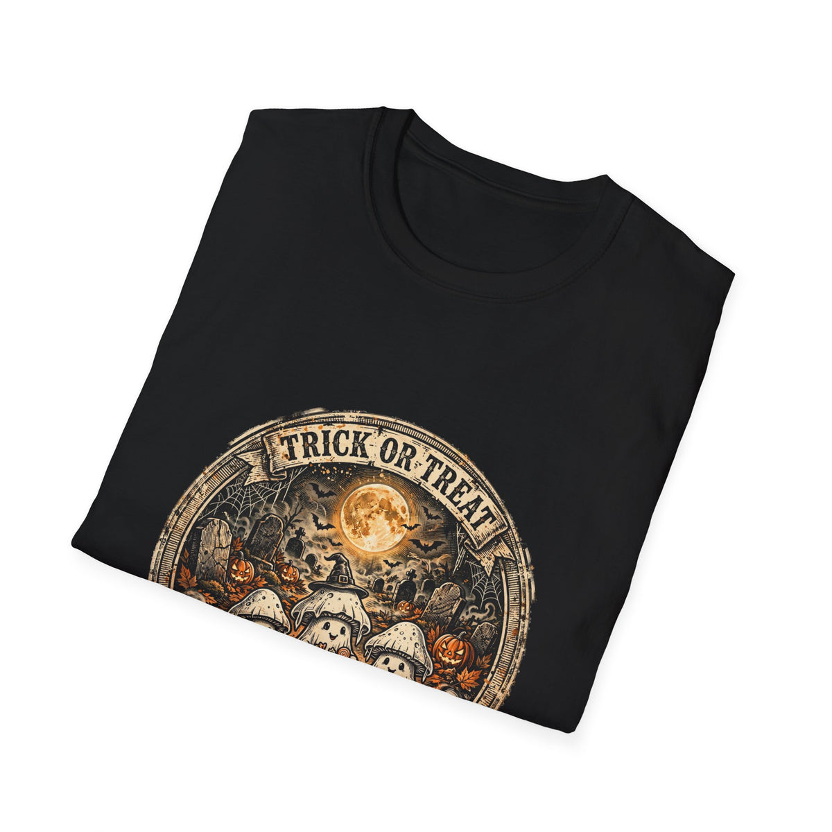 Graveyard Spores Trick or Treat Midnight Spores Vintage Badge Halloween Tee