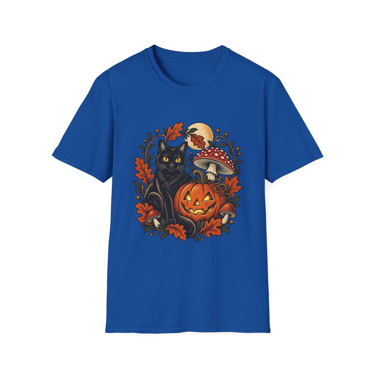 Festive Pumpkin Cat & Amanita Halloween Tee | FungusFan