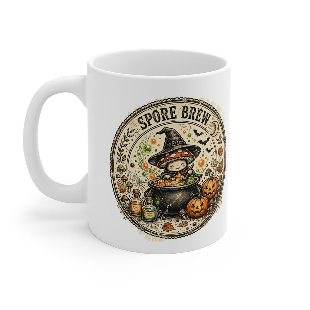 Spore Brew mug, double-sided, left view, white consistent