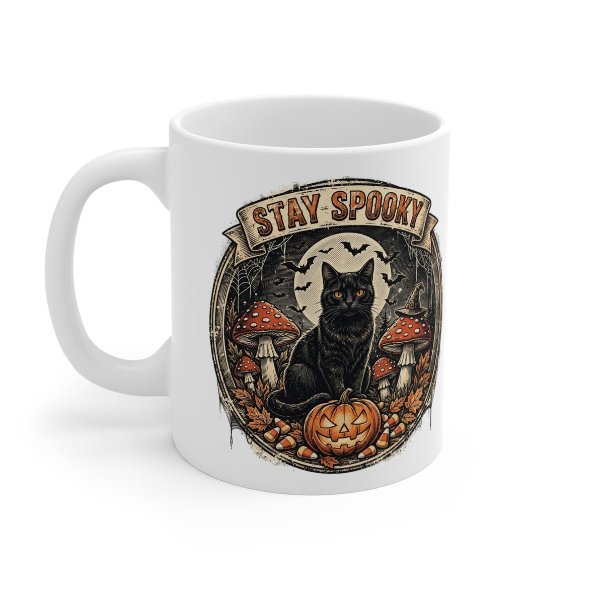Stay Spooky mug, double-sided, left view, white consistent