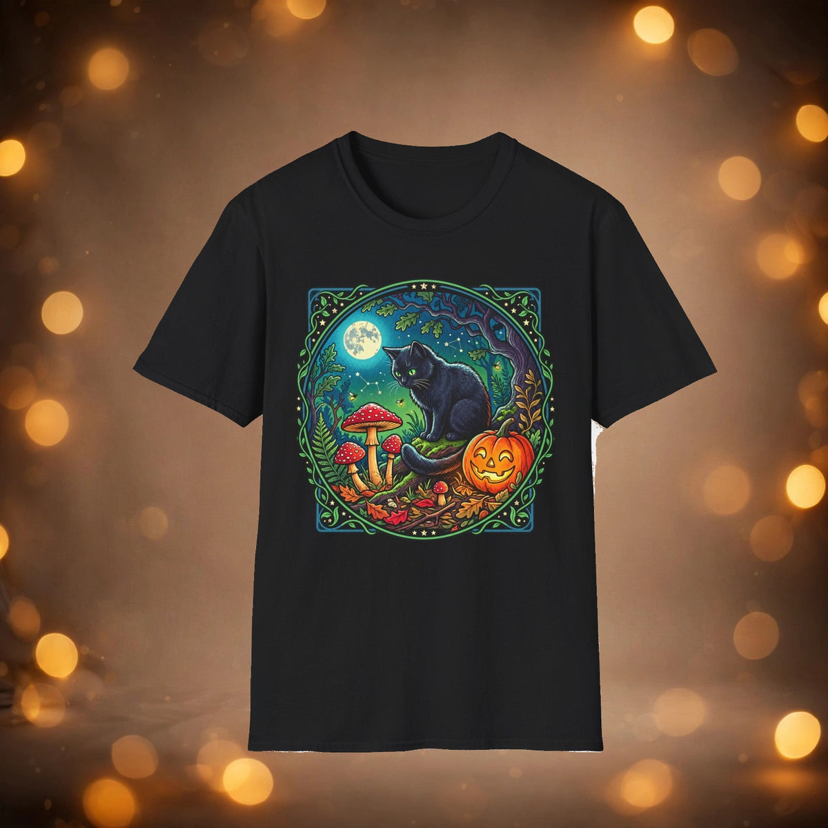 Festive Mushroom tee on warm autumn background